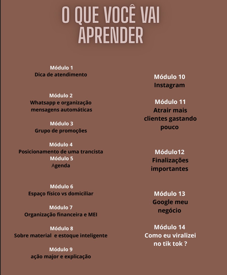 Índice dos 14 módulos da apostila, aberto no tablet